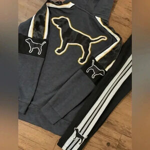 Victoria’s Secret pink Sherpa dog  hoodie/ Cozy leggings outfit M